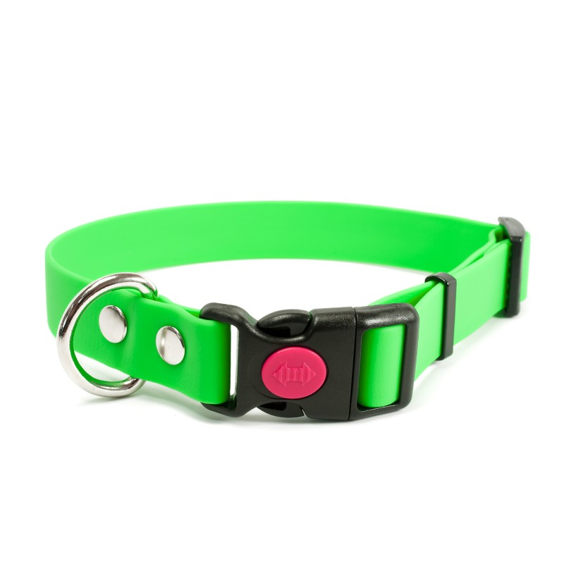 Biothane Safety Klick Halsband 19mm neon grün 50-60cm