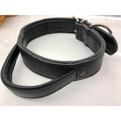Super Soft Hetzhalsband schwarz aus Leder gepolstert m. Griff - 5cm/60cm, 40-52cm