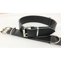 Weiches schwarzes Lederhalsband mit Nappa-Polsterung -  65cm, Chrom 40/45-53cm