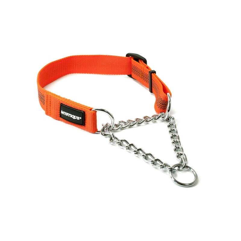Mystique® Gummiertes Halsband mit Durchzugskette 30mm neon orange 45-65cm