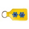 Schlüsselanhänger Leder - gelb mit blaue Blumen