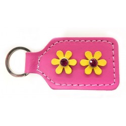 Schlüsselanhänger Leder - rosa mit gelben Blumen