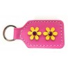 Schlüsselanhänger Leder - rosa mit gelben Blumen