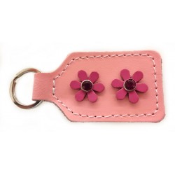 Schlüsselanhänger Leder - hellrosa mit rosa Blumen