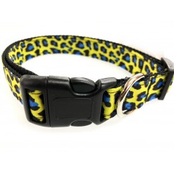 Blau-gelber Leopard Halsband - L - 2.5cm/45-65cm