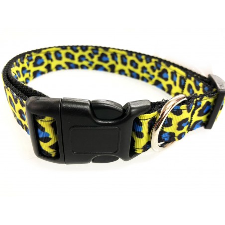 Blau-gelber Leopard Halsband - L - 2.5cm/45-65cm